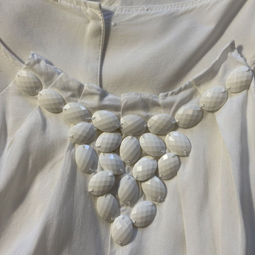 Charles Chang-Lima White Sleeveless Asymmetrical Dress With Button Back & Jewel - Picture 3 of 13